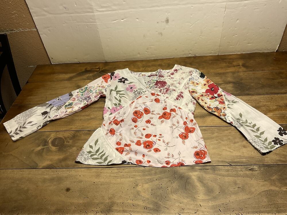 Rene Derhy Floral Patchwork Boho Top Small